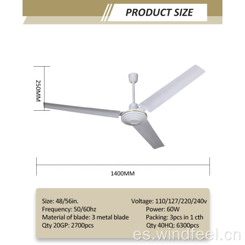 Ventilador barato de 56 pulgadas Motor de aluminio de calidad simple que enrolla a bajo precio al por mayor Ghana Nigeria Benin Mali Ventilador de techo